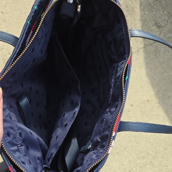 kate spade navy tote with red and pink floral print - Picture 2 of 3